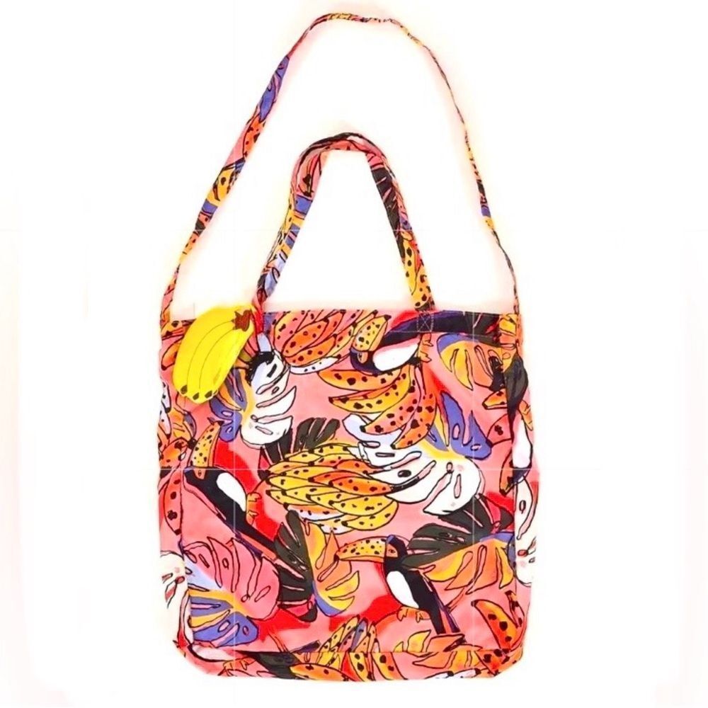 NEW FARM Rio Banana and Toucan Foldable Tote Bag w/ Carrying Case 16.5" x 16.5"